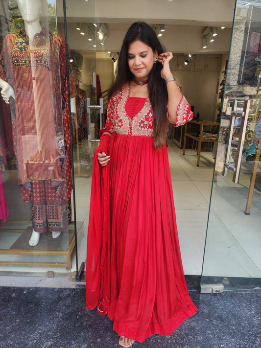 Karishma Coral red long maxi dress