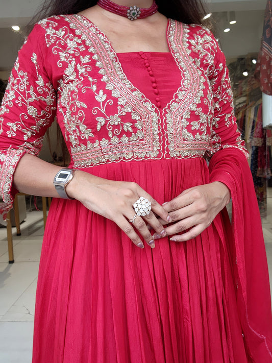 Karishma Coral red long maxi dress