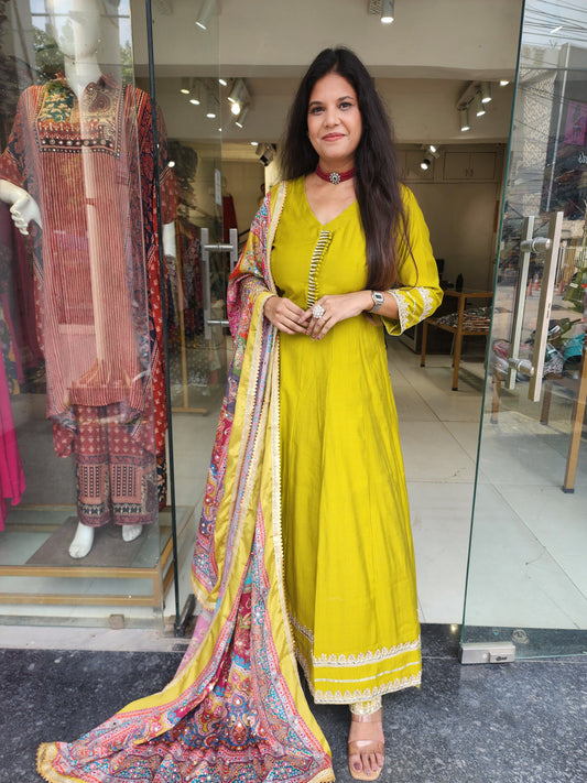 Dua lime anarkali suit with pant