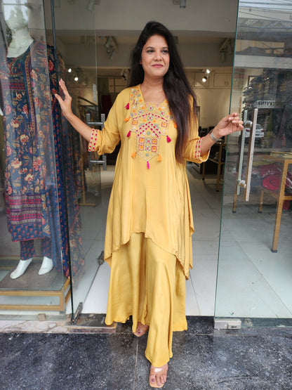Mustard yellow indowestern co-ord set
