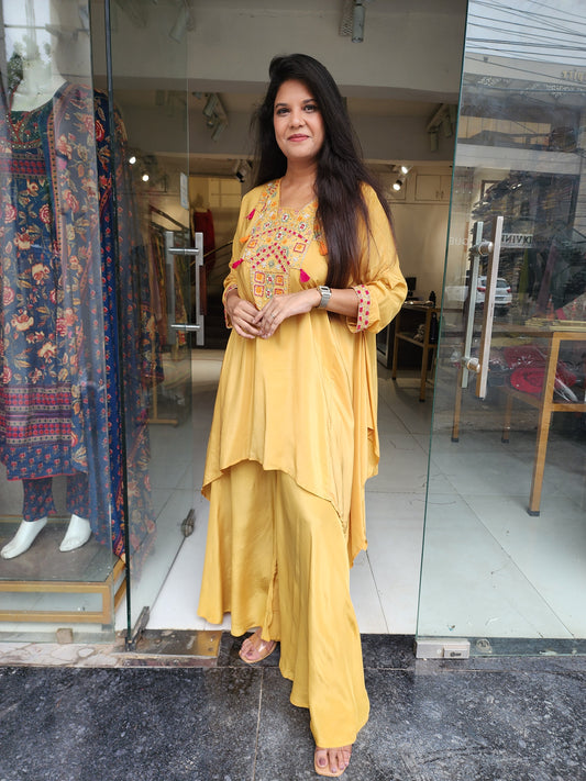 Mustard yellow indowestern co-ord set