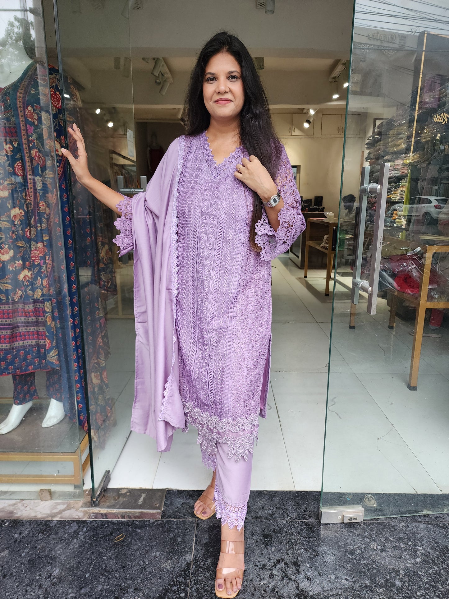 Lilac schiffly straight cut suit