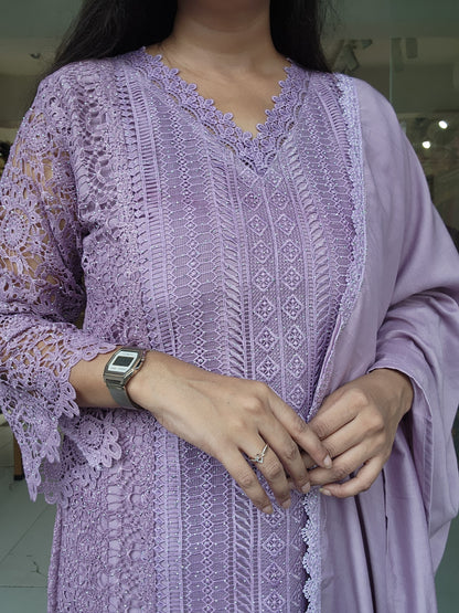 Lilac schiffly straight cut suit