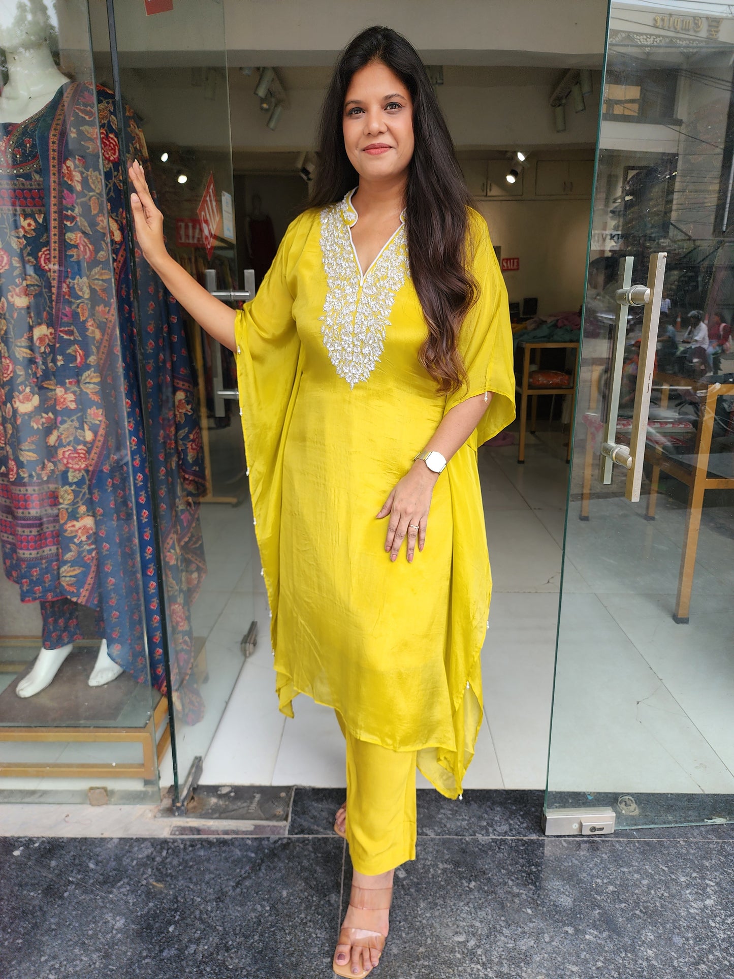Yellow Embroided kaftan set