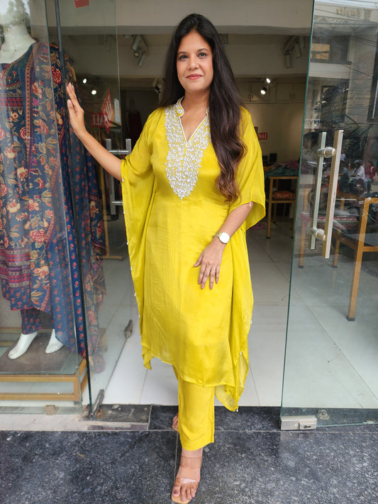 Yellow Embroided kaftan set