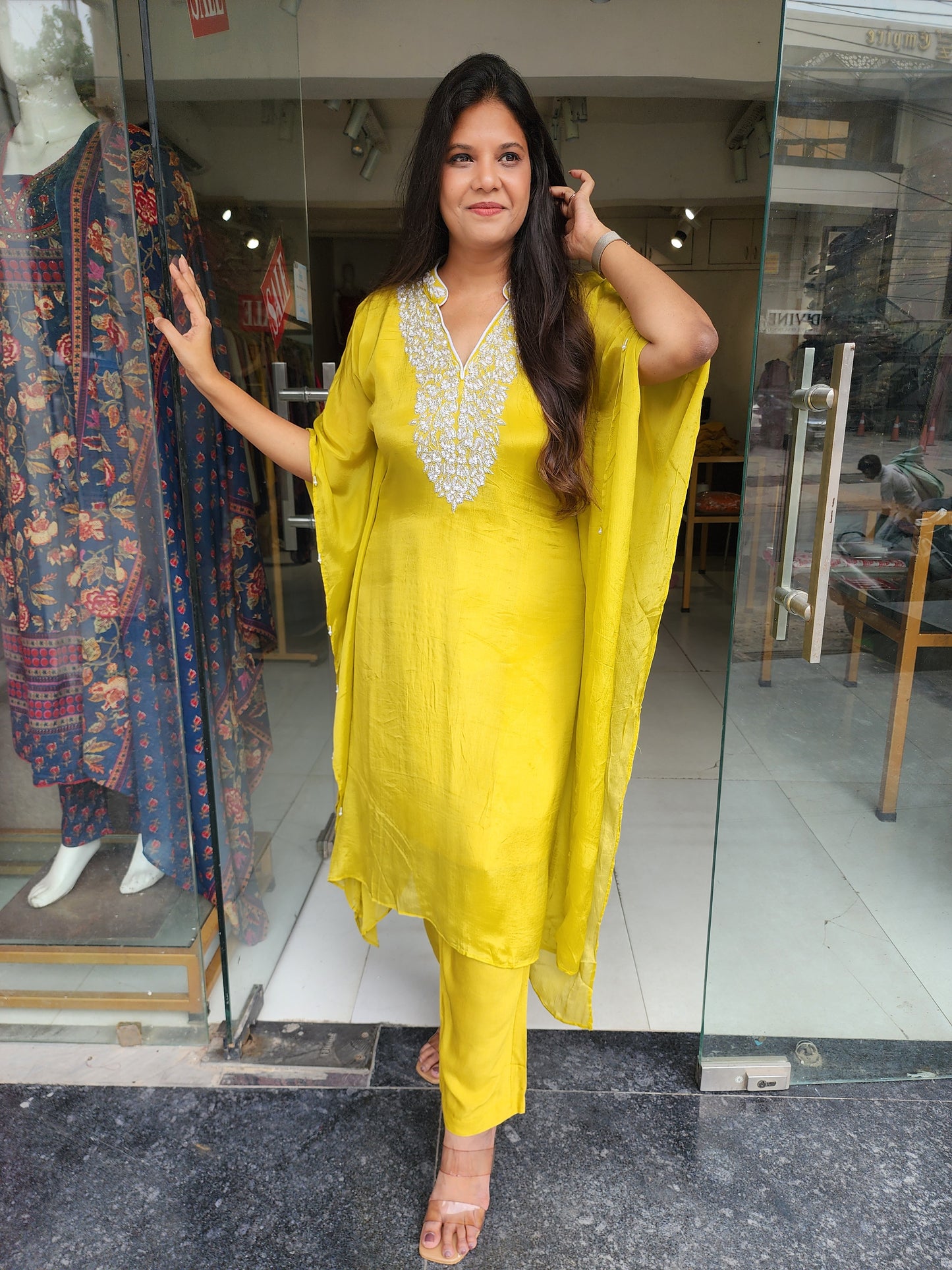 Yellow Embroided kaftan set