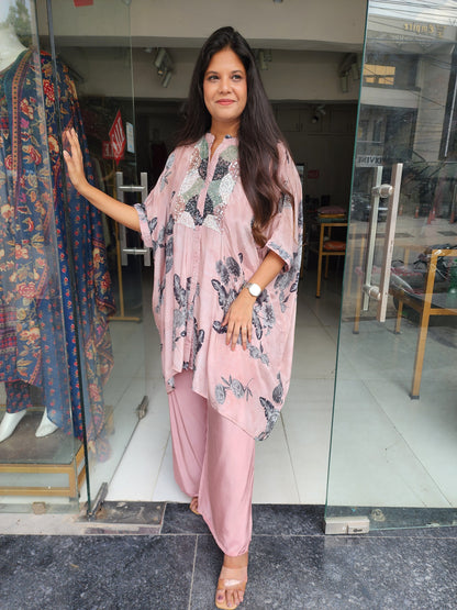 Nude pink Embroided baggy co-ord set