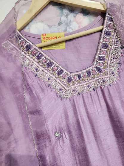 Pink Embroided straight cut suit