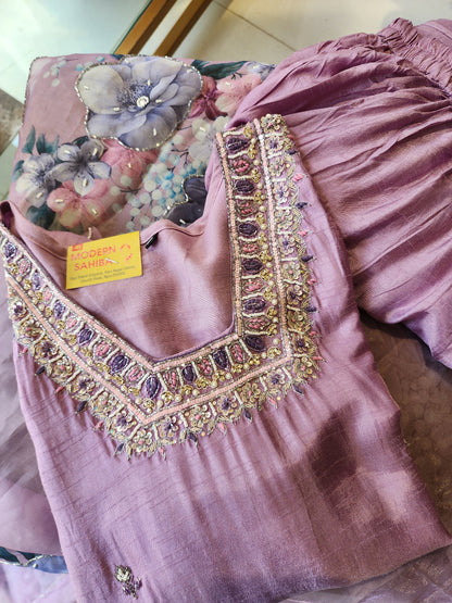 Pink Embroided straight cut suit