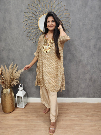 Gold Brown printed crepe co-ord set