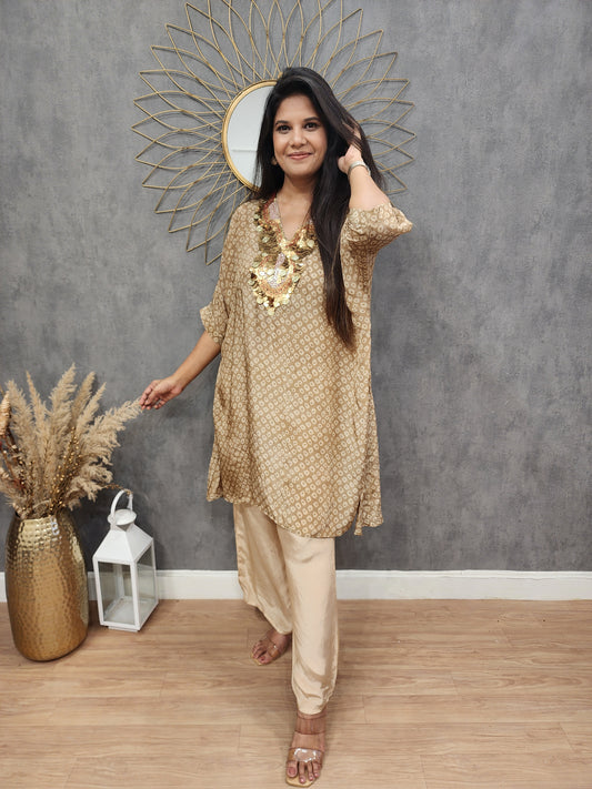 Gold Brown printed crepe co-ord set
