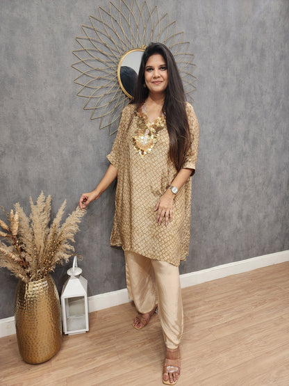 Gold Brown printed crepe co-ord set
