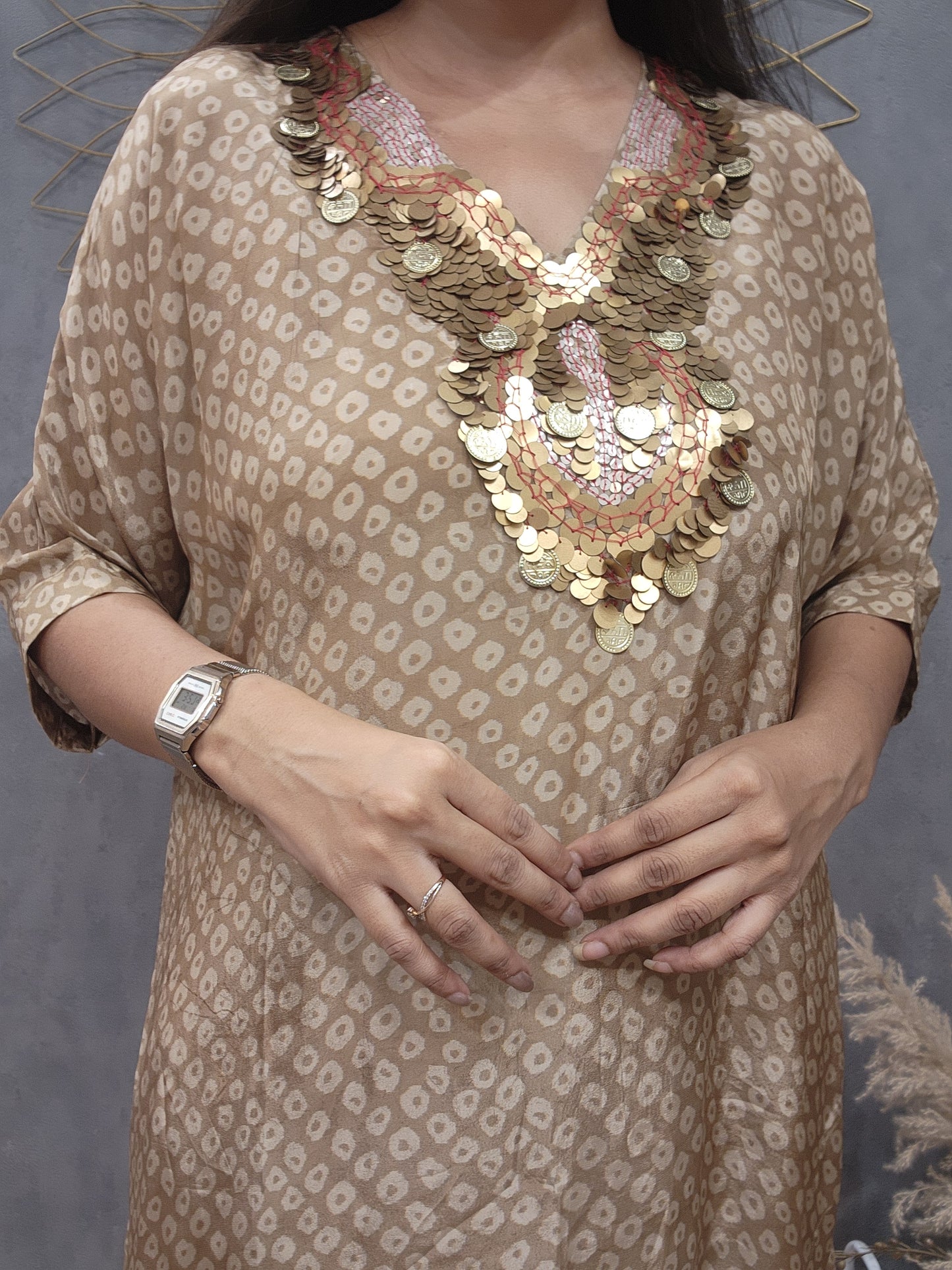 Gold Brown printed crepe co-ord set