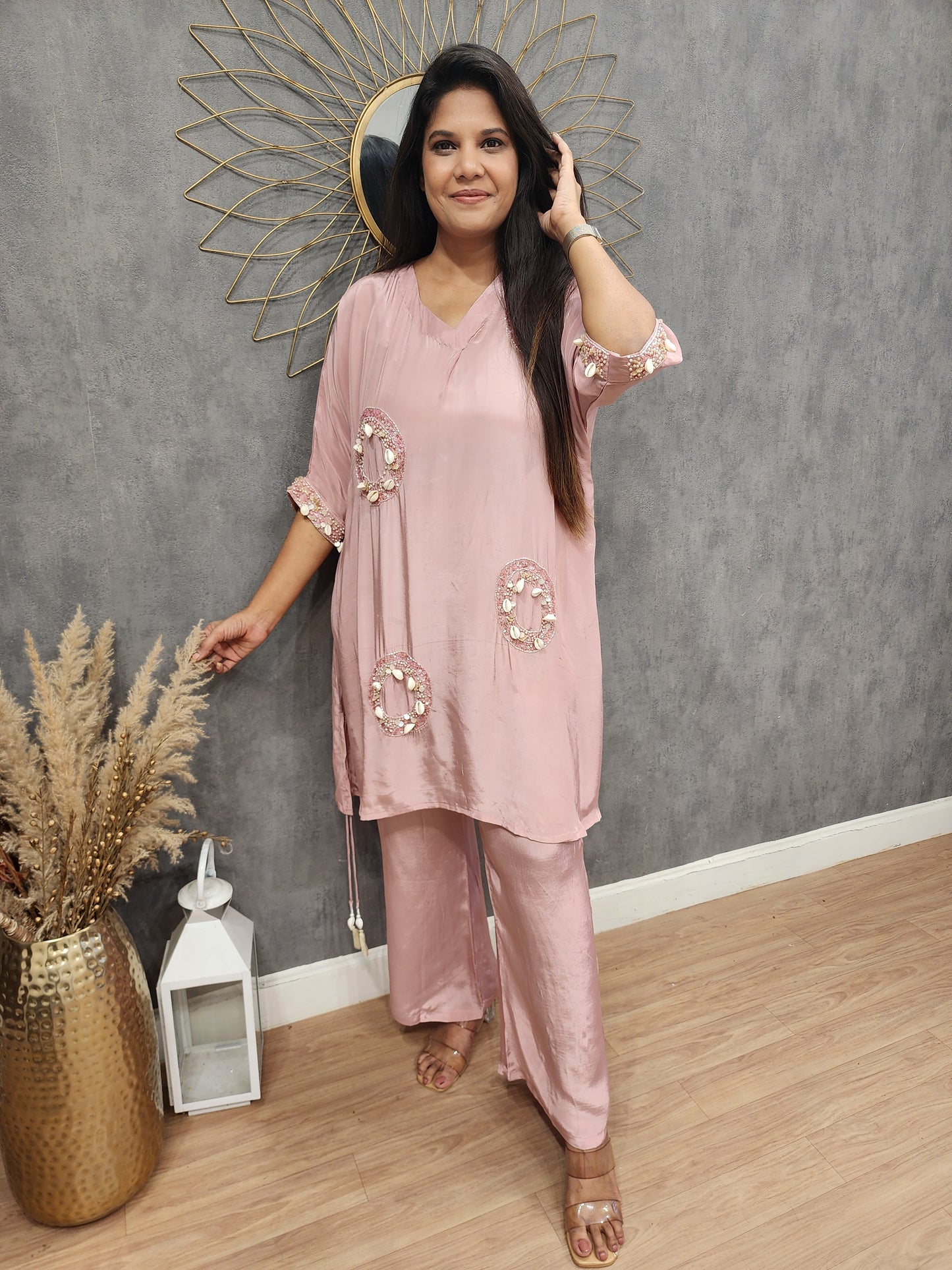Nude pink baggy crepe co-ord set