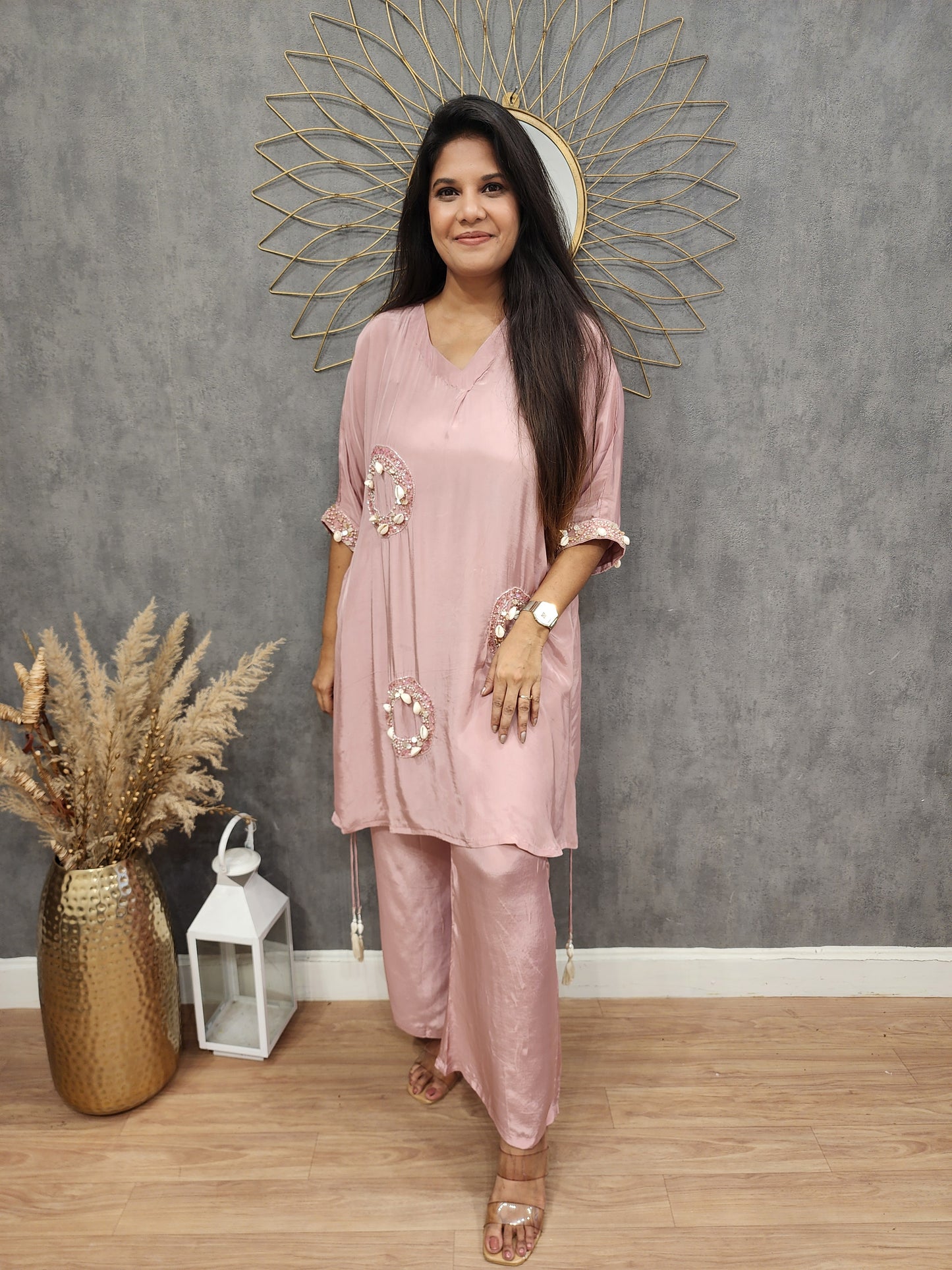 Nude pink baggy crepe co-ord set