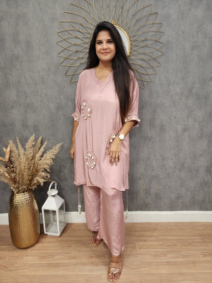 Nude pink baggy crepe co-ord set