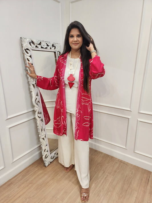 Royal Red shrug with inner and plazzo with necklace(crepe)