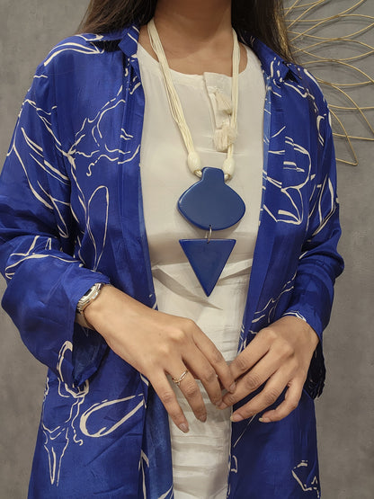Royal Blue 3pc indowestern cord set with necklace