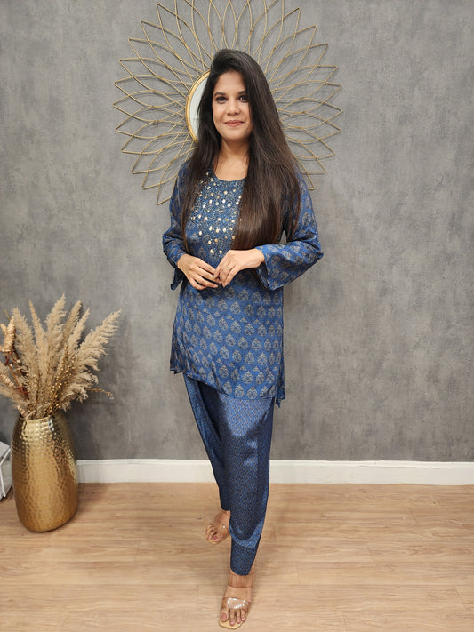 Farshi salwar blue Embroided co-ord set