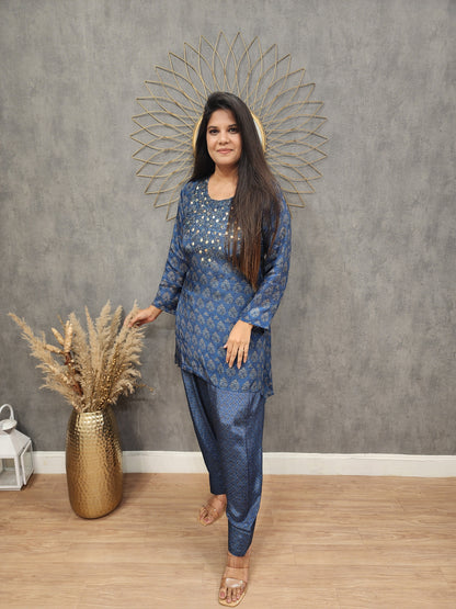 Farshi salwar blue Embroided co-ord set