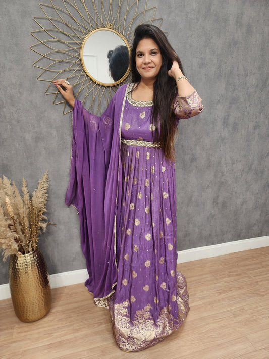 Purple weaving long maxi gown