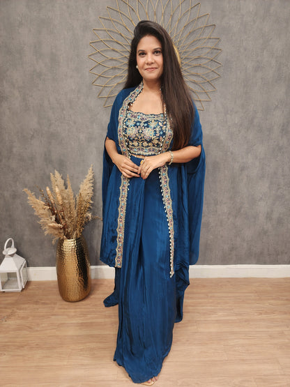 Heer Teal blue crepe indowestern dress