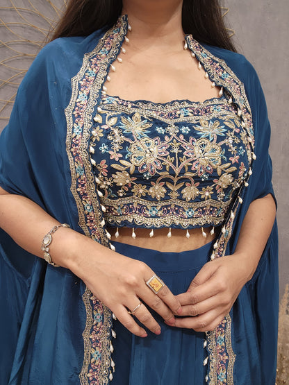 Heer Teal blue crepe indowestern dress