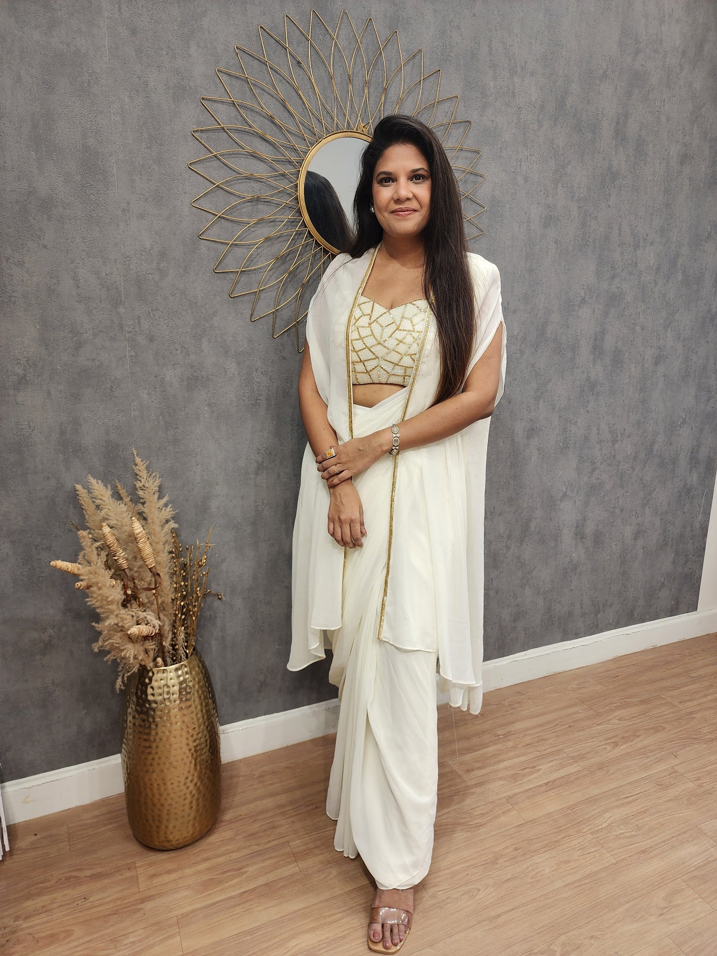 Desi girl Off white drape saree
