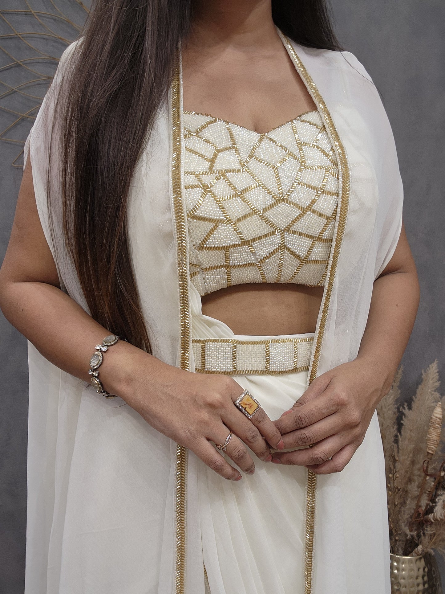 Desi girl Off white drape saree