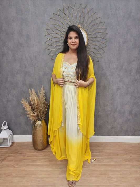 Yellow ombre 3pc cape indowestern dress