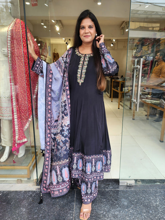 Black digital print anarkali suit