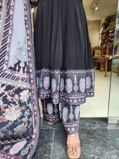 Black digital print anarkali suit