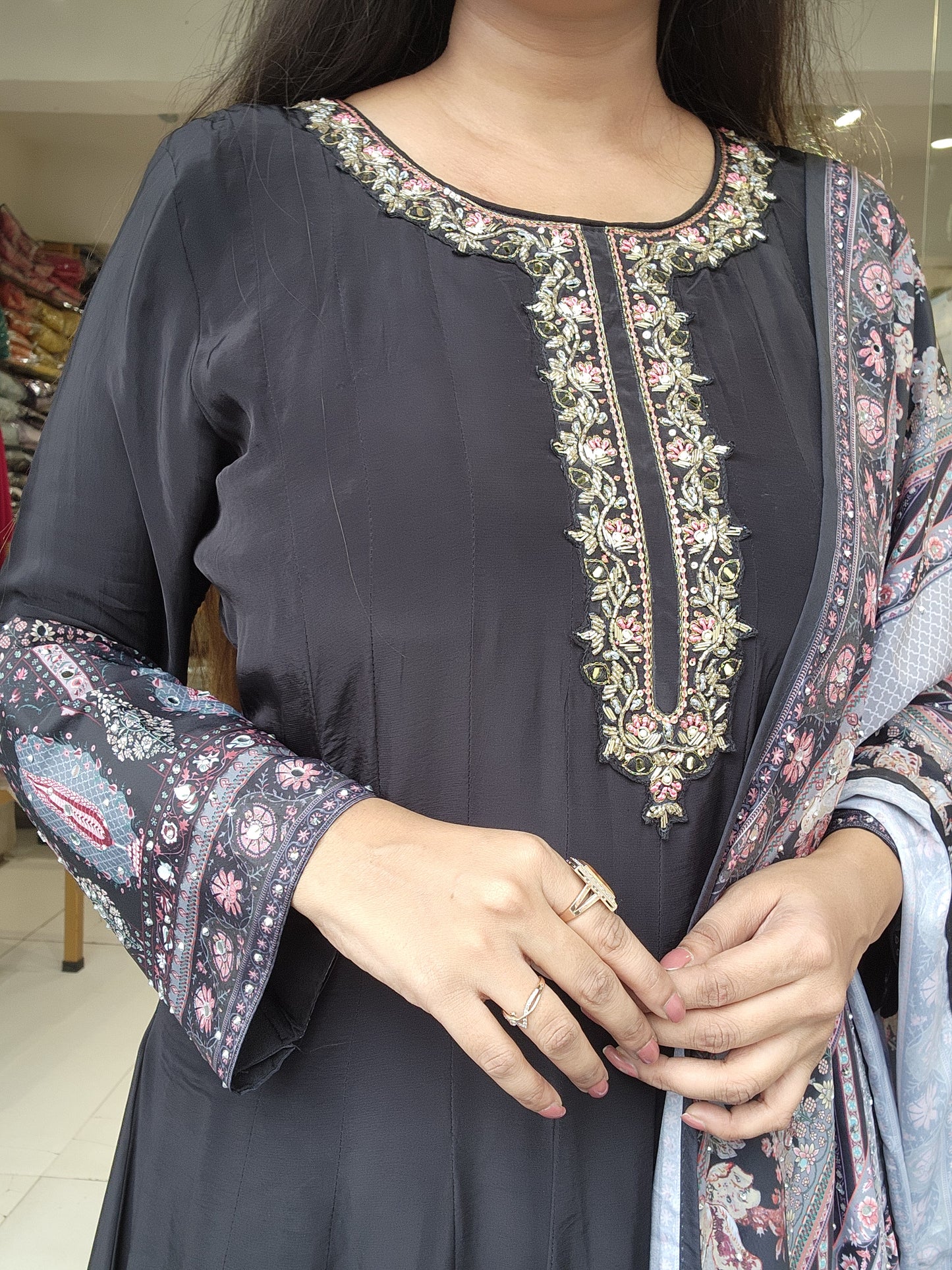 Black digital print anarkali suit