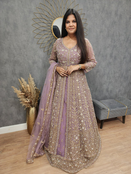Jodha onion pink centre slit indowestern dress