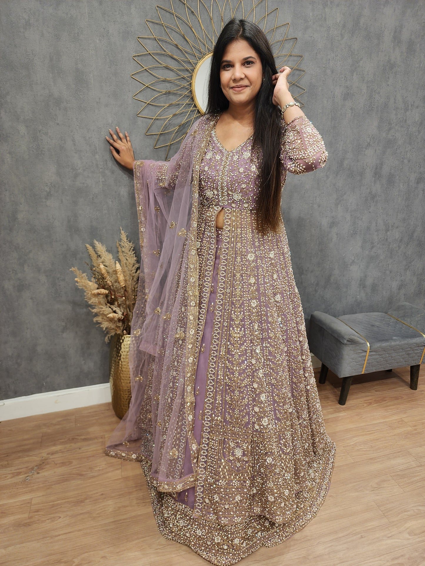 Jodha onion pink centre slit indowestern dress