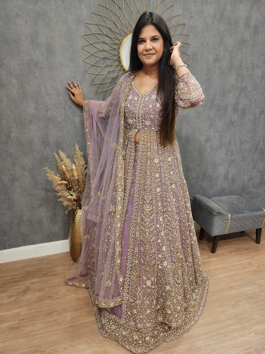 Jodha onion pink centre slit indowestern dress