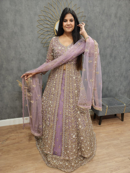 Jodha onion pink centre slit indowestern dress