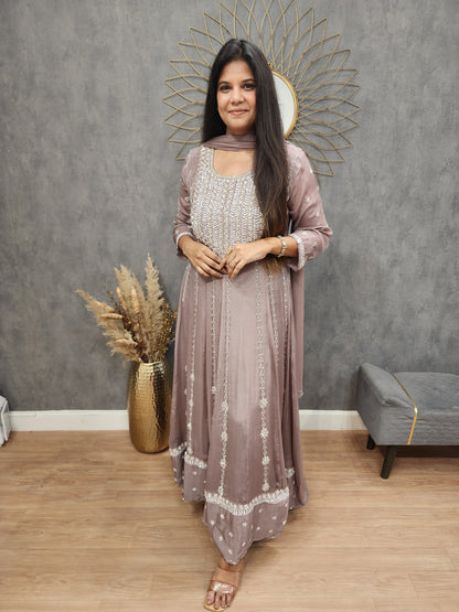 Mauve Embroided maxi anarkali gown