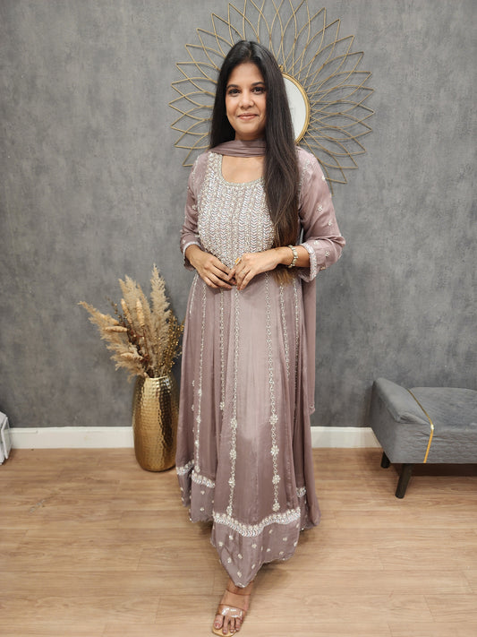 Mauve Embroided maxi anarkali gown