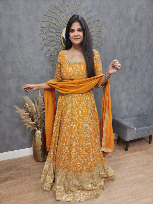 Meera orange anarkali suit