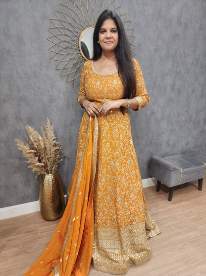 Meera orange anarkali suit