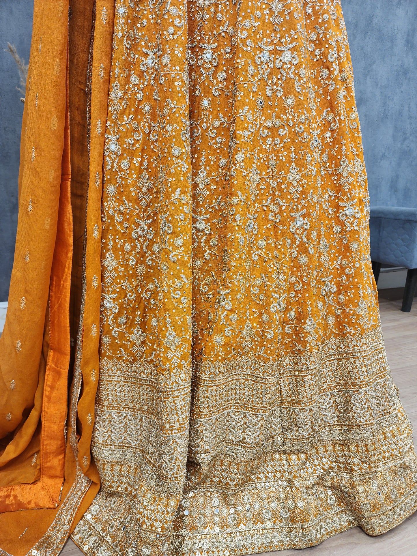 Meera orange anarkali suit