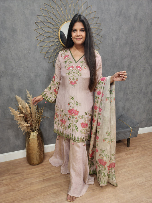 Royal floral nude pink sharar suit