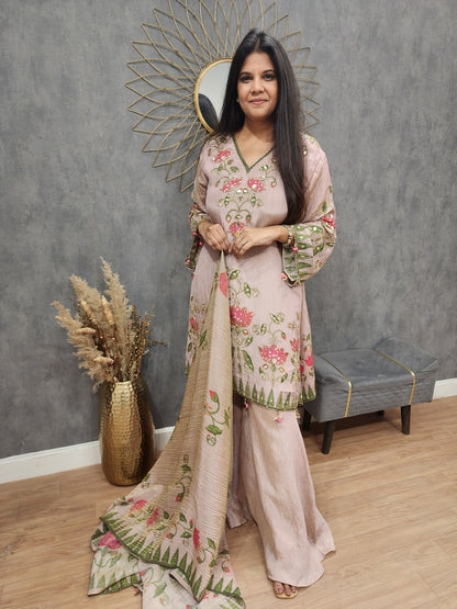 Royal floral nude pink sharar suit