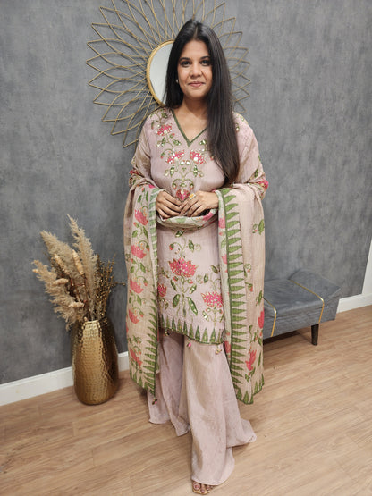 Royal floral nude pink sharar suit