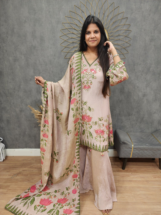 Royal floral nude pink sharar suit