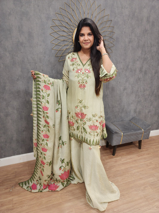 Royal Floral green sharara suit