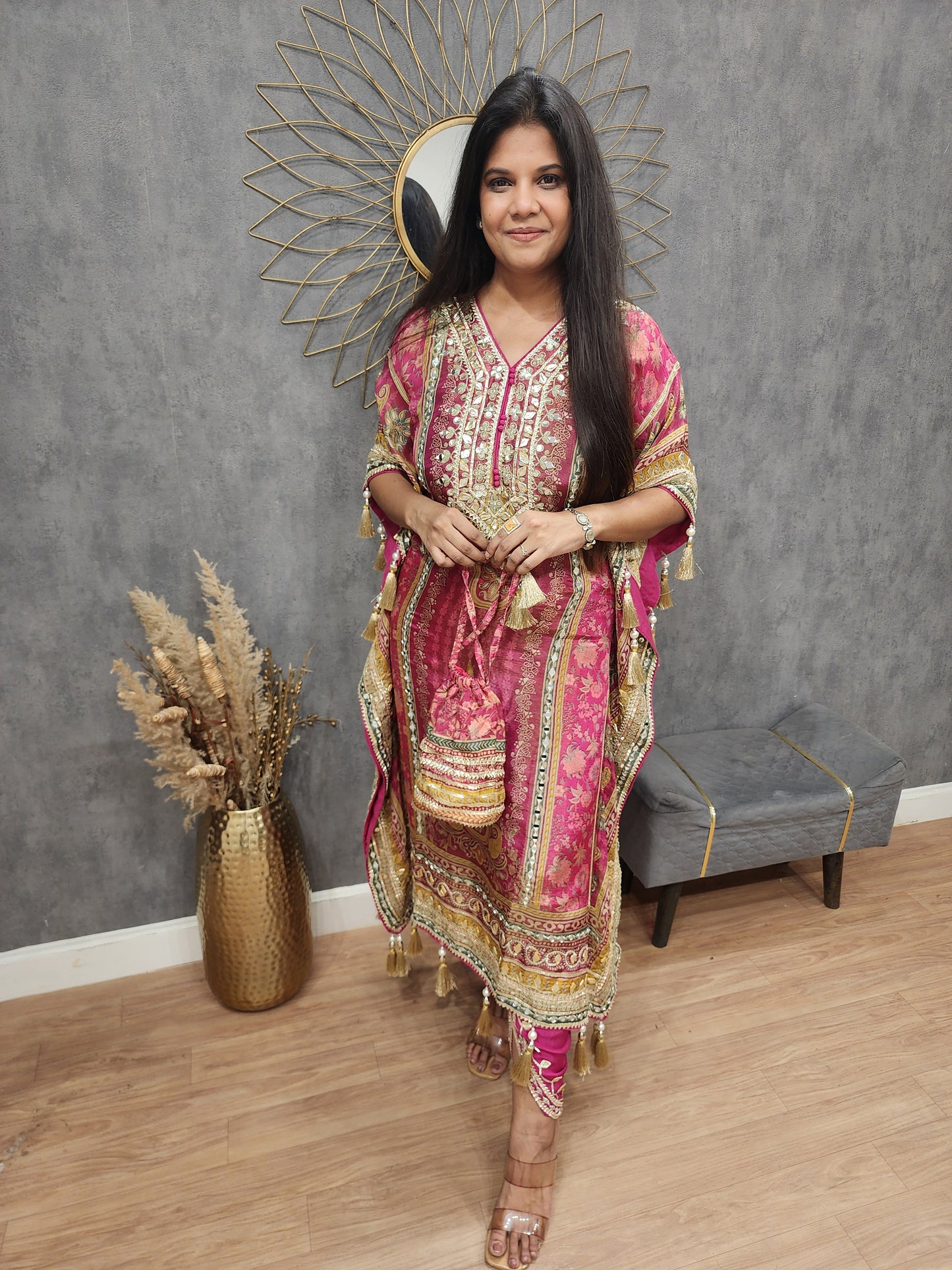 Sheesha digital print kaftan with tulip