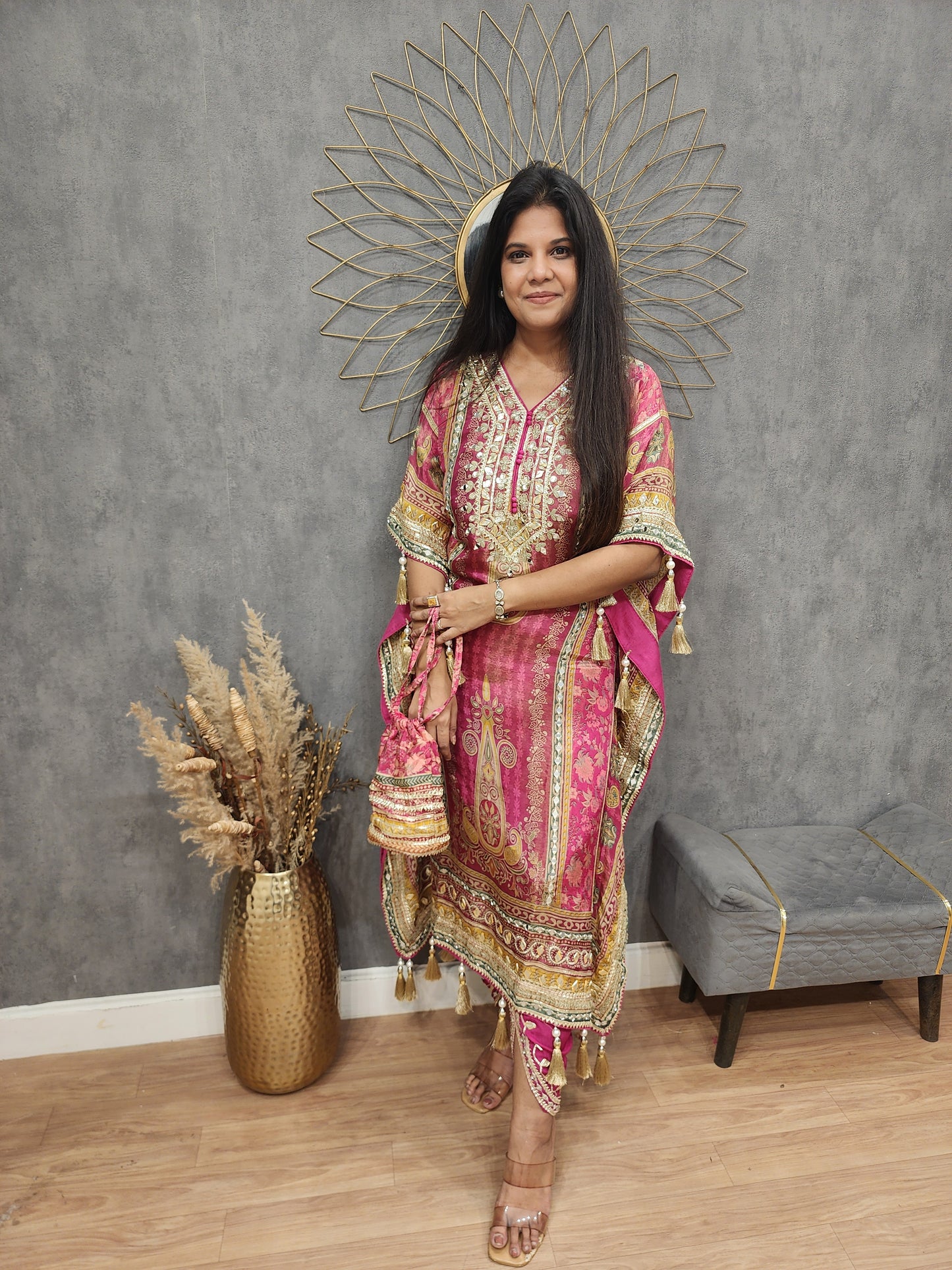 Sheesha digital print kaftan with tulip