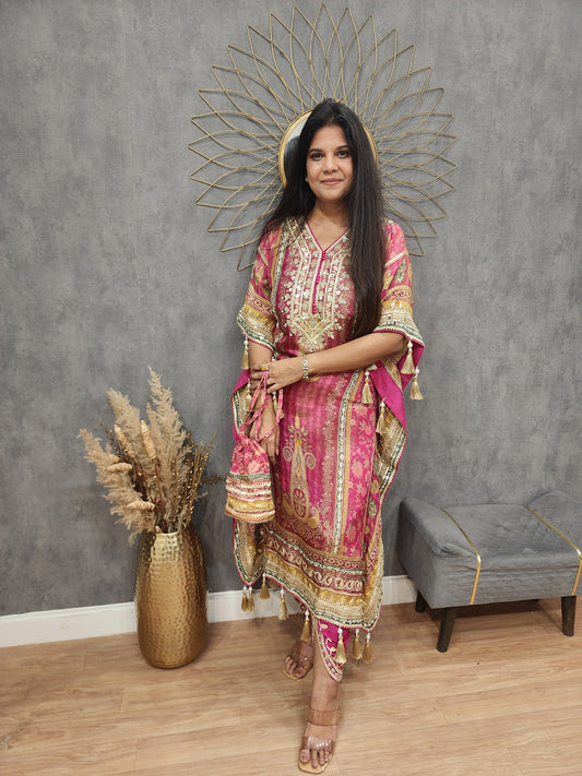 Sheesha digital print kaftan with tulip
